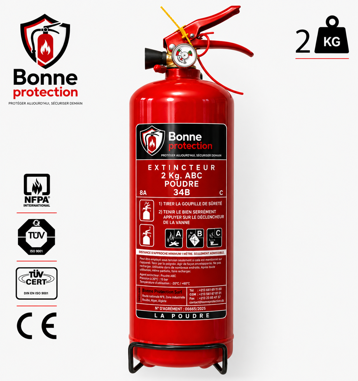 Extincteur à poudre polyvalente ABC 2kg