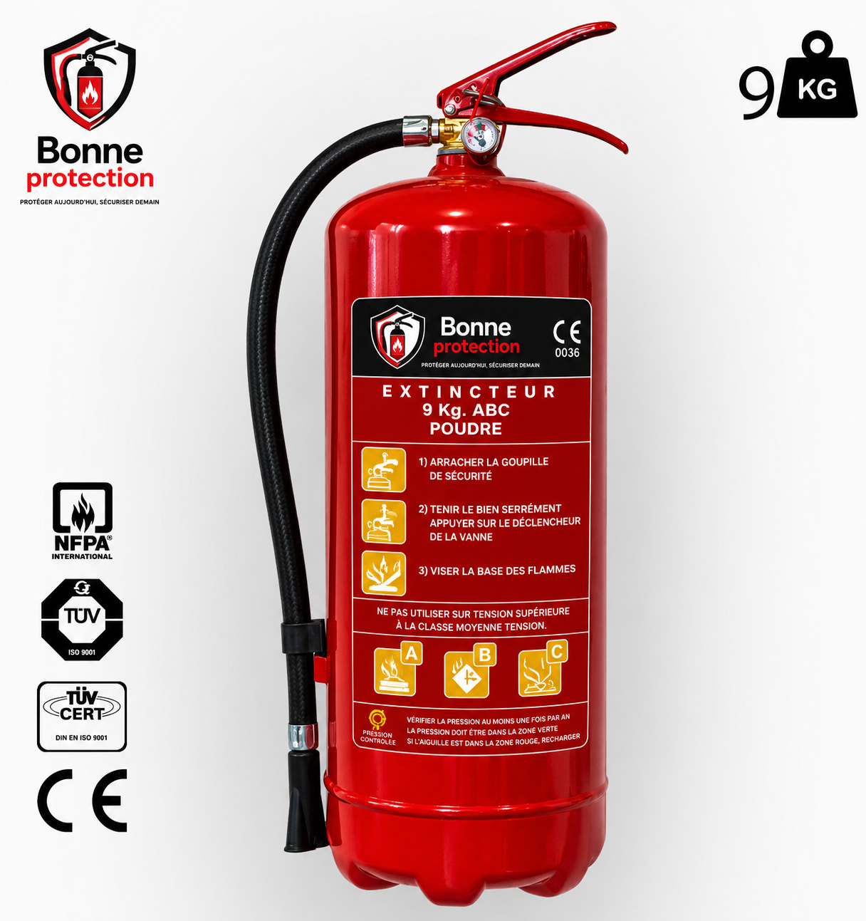 Extincteur à poudre polyvalente ABC 9kg